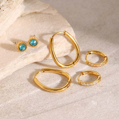 18K Gold Refined Aquamarine Huggie Hoop Earrings Cartilage Ear Studs Set