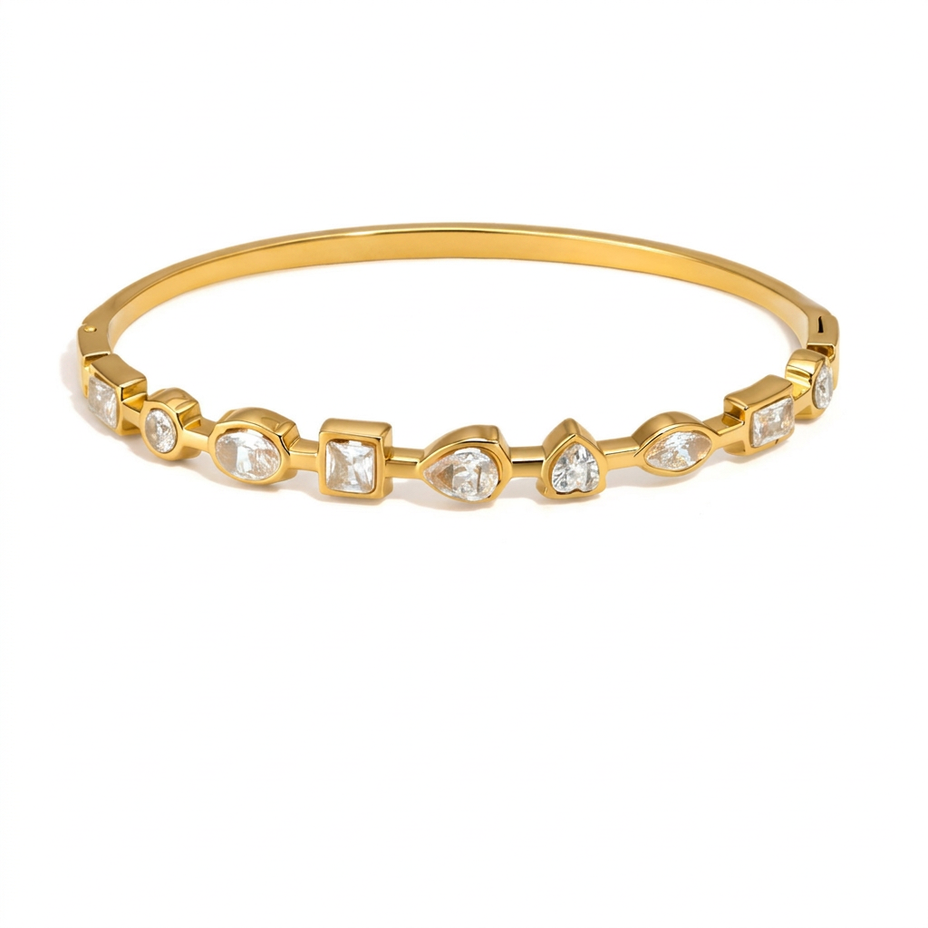 18K Gold Starlight Seduction Color Gem Bangle Bracelet
