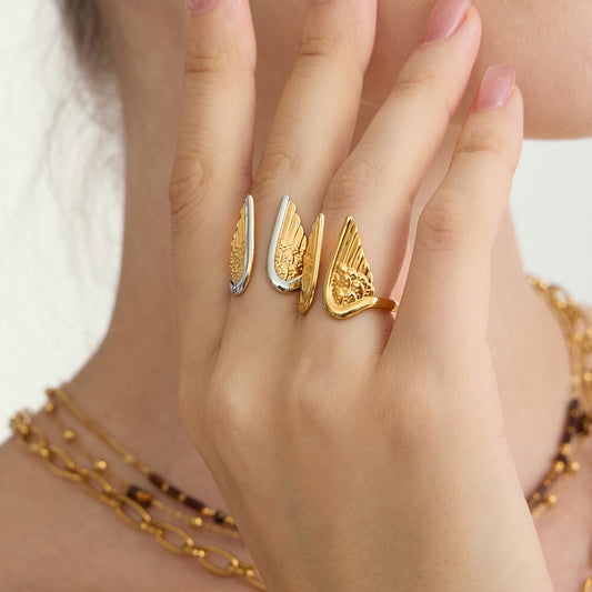 18K Gold and Silver Two Tone Angel Wings Cuff Ring