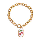 18K Gold Tropical Fruit Charm Pearl Chain Bracelet Stack
