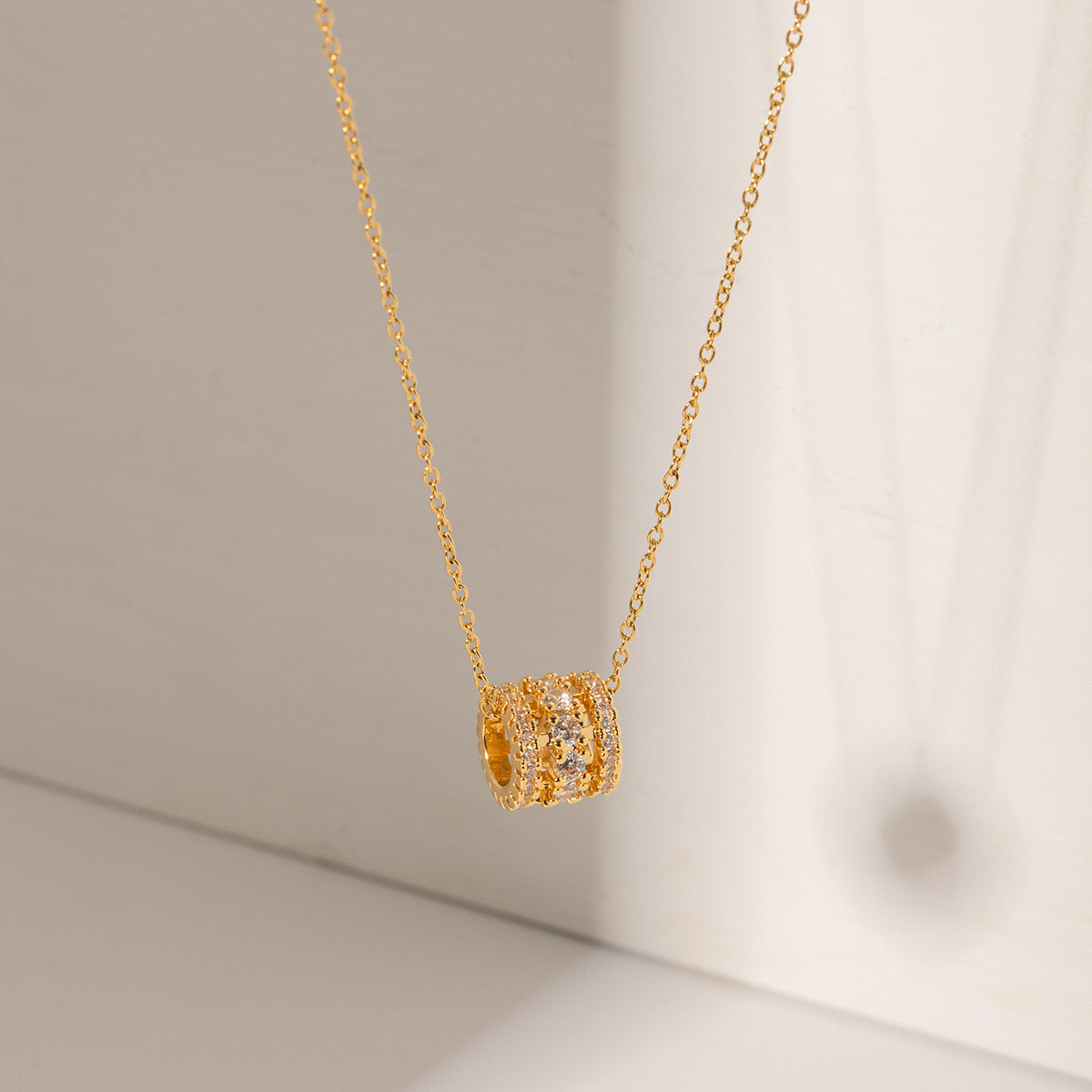 18K Gold Bling Ring Pendant Necklace