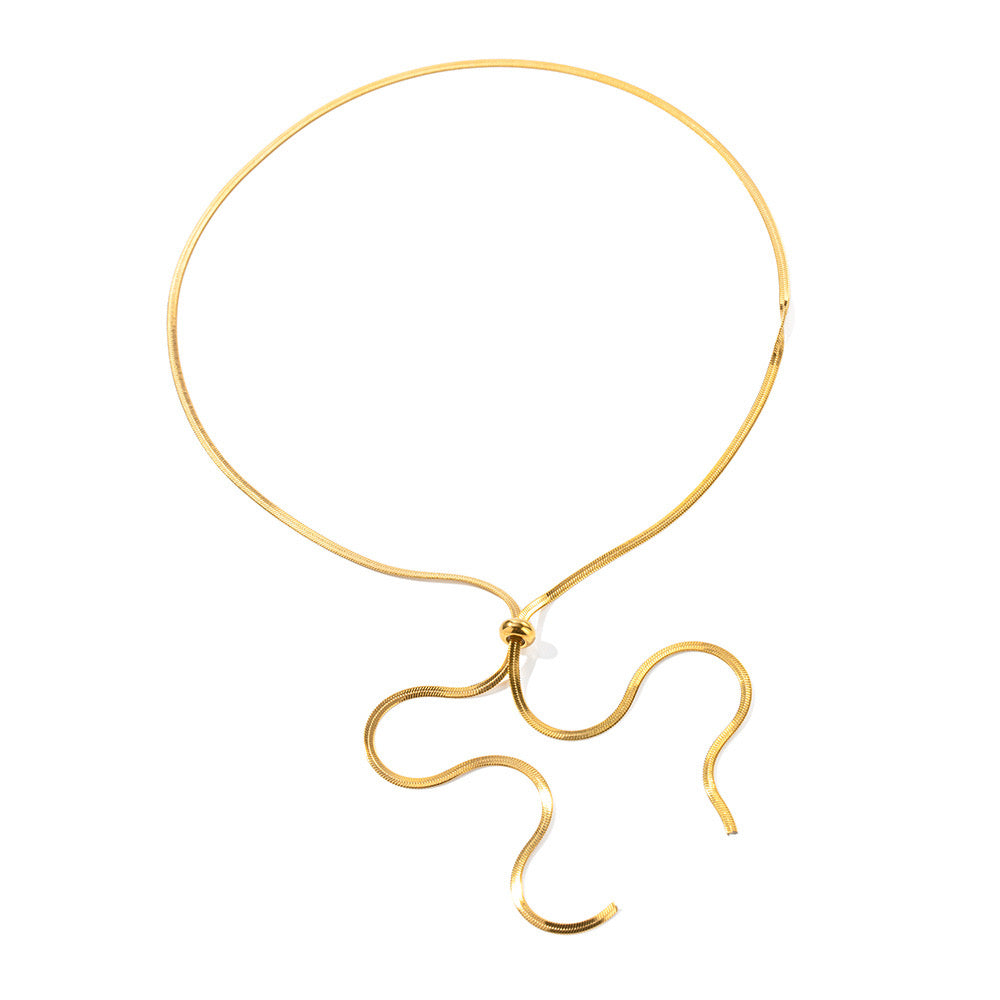 18K Gold Chic Herringbone Chain Lariat Necklace