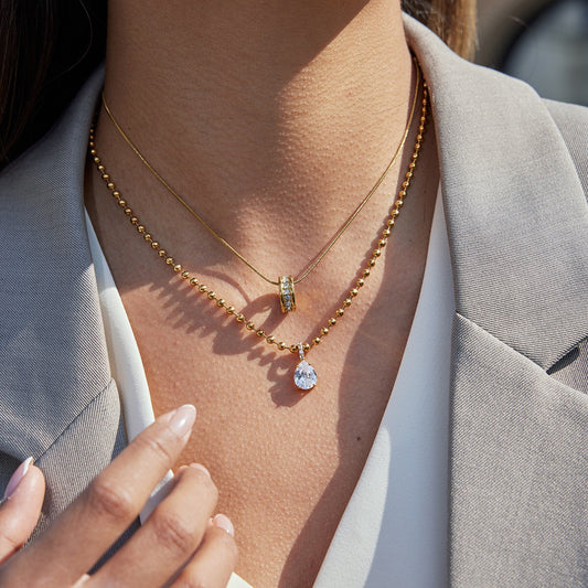 18K Gold Luminous Dainty Pendant Beaded Chain Necklace