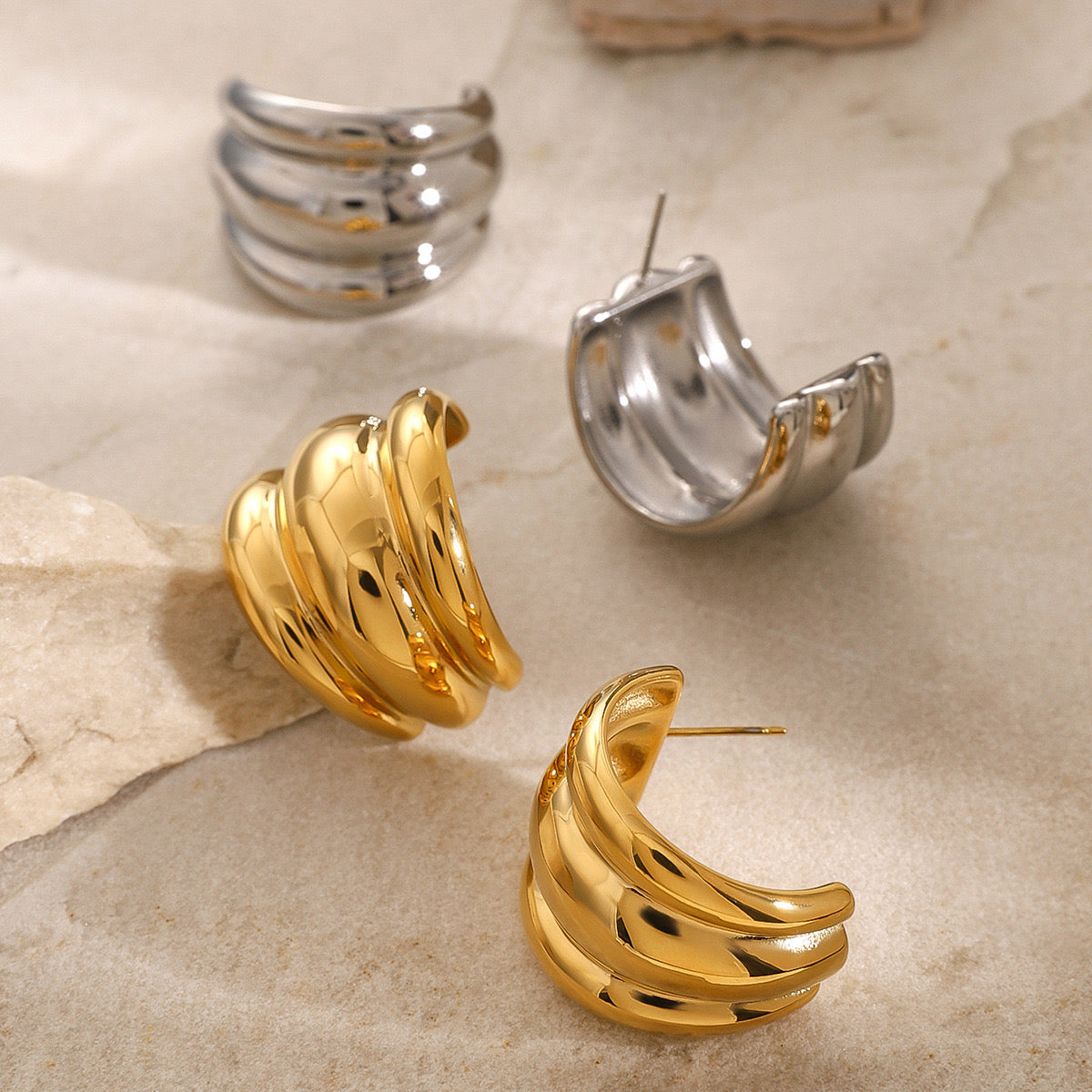 18K Gold Banana Statement Stud Earrings