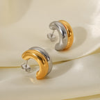 18K Gold Ribbed Chunky Huggie Earrings