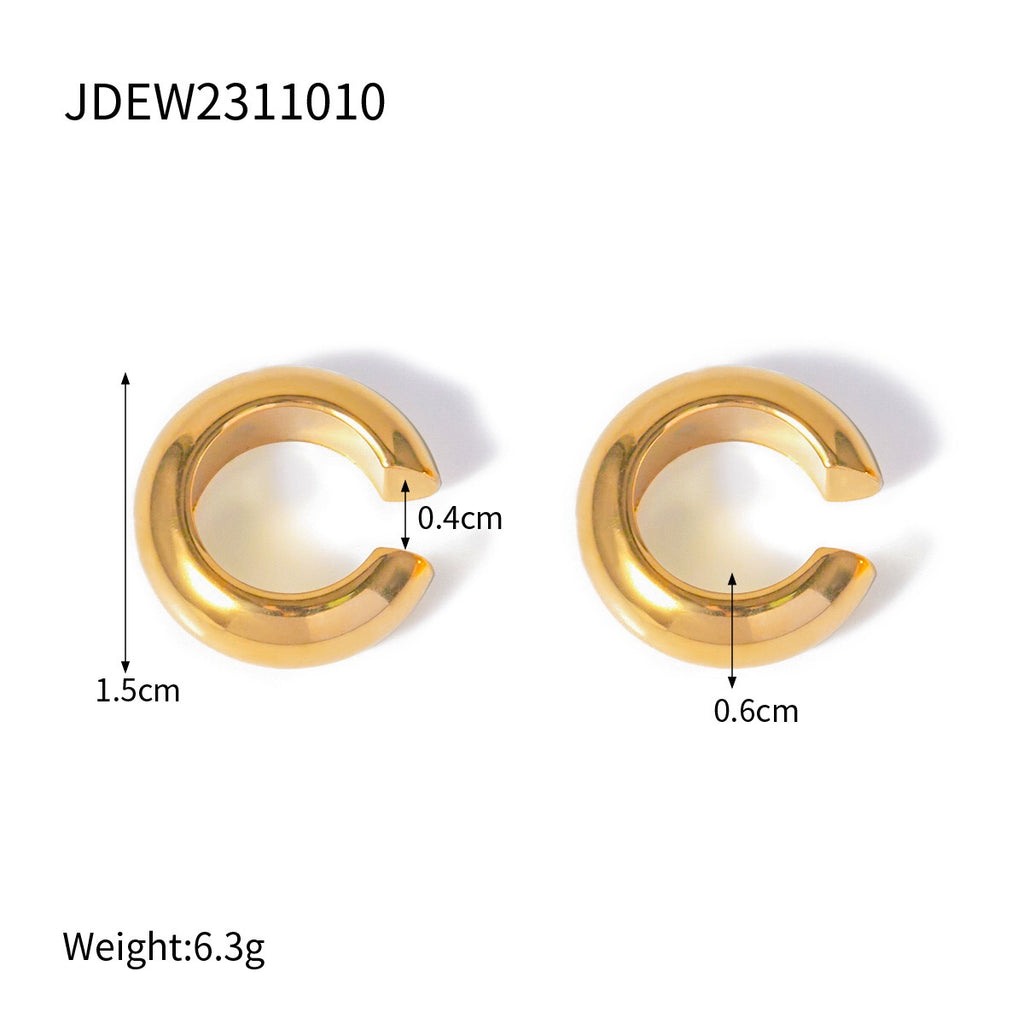 18K Gold Bling Statement Huggie Earrings Ear Cuff Set