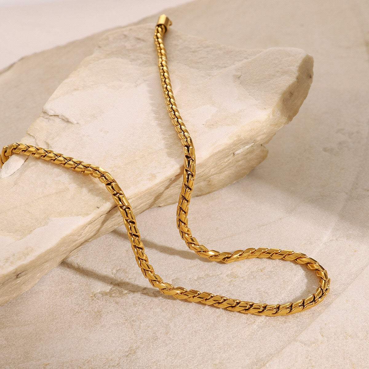 18K Gold Snake Chain Rope Choker Necklace