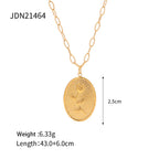 18K Gold Rose Oval Plate Pendant Necklace