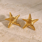 18K Gold Ocean Swirl Starfish Stud Earrings