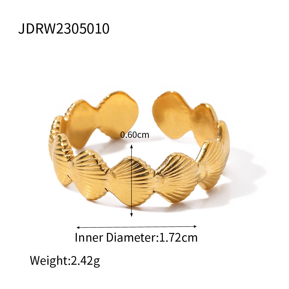 18K Gold and Silver Two Tone Coastal Glow Seashell Starfish Cuff Ring