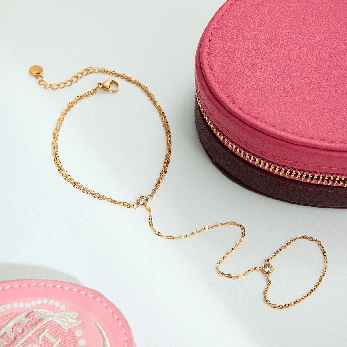 18K Gold Simple Bling Dainty Hand Chain Bracelet