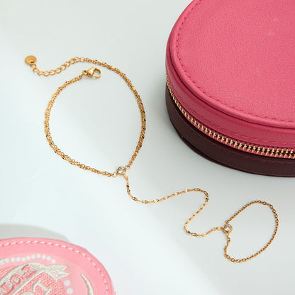 18K Gold Simple Bling Dainty Hand Chain Bracelet