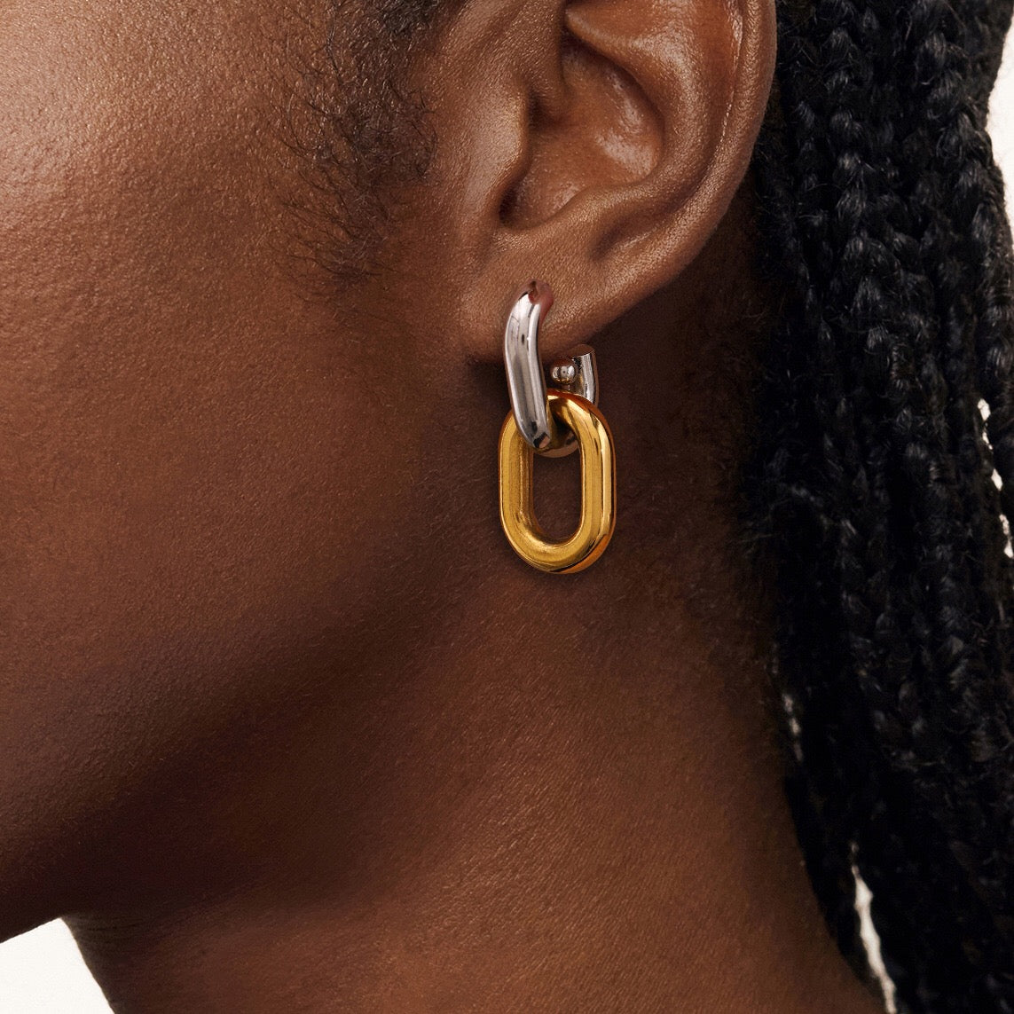 18K Gold and Silver Two Tone Knockout Hoop Dangle Earrings