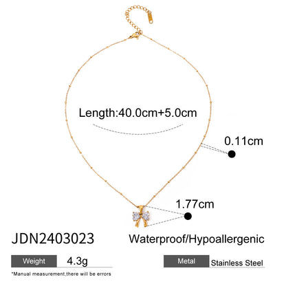 18K Gold Bling Coquette Bow Pendant CZ Necklace
