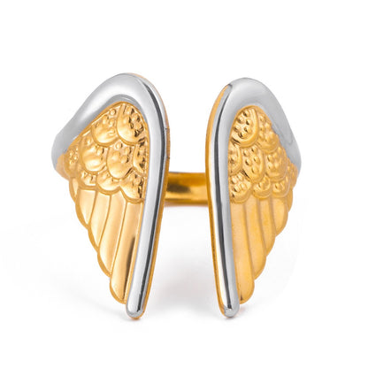 18K Gold and Silver Two Tone Angel Wings Cuff Ring