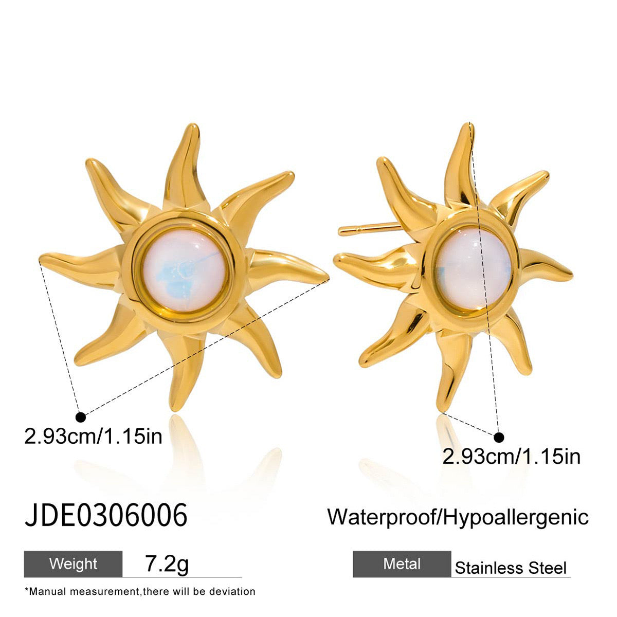 18K Gold Opal Forever Sun Statement Stud Earrings