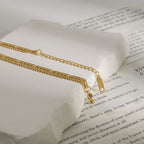 18K Gold Figaro Chain Double Layered Necklace