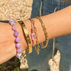 18K Gold Purple Dream Beaded Chain Butterfly Bangle Bracelet Stack