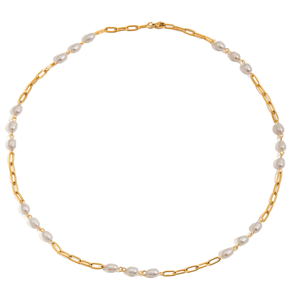 18K Gold Freshwater Pearl Long Chain Necklace