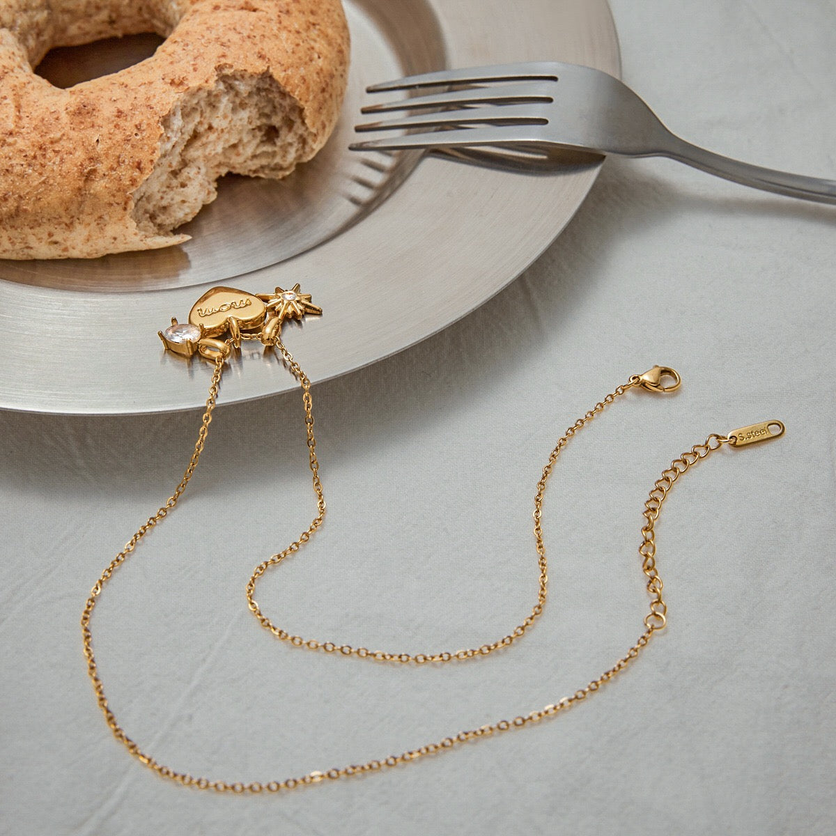 18K Gold Mom Heart Charm Necklace