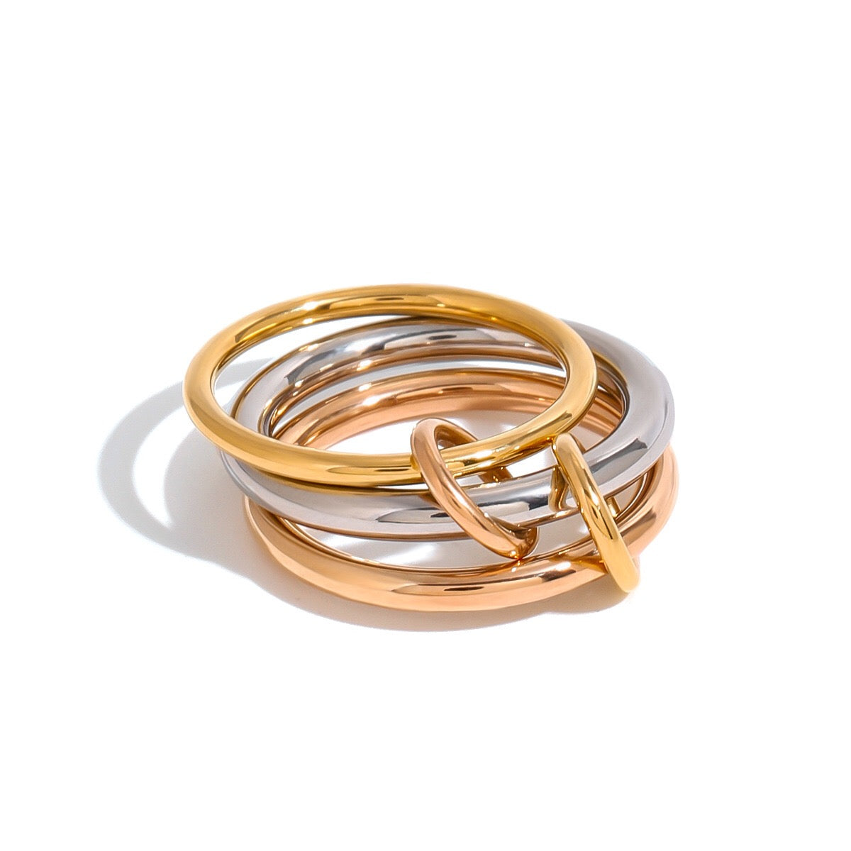 18K Gold and Silver Mixed Metal Multi Layers Spinelli Trinity Stacking Rings