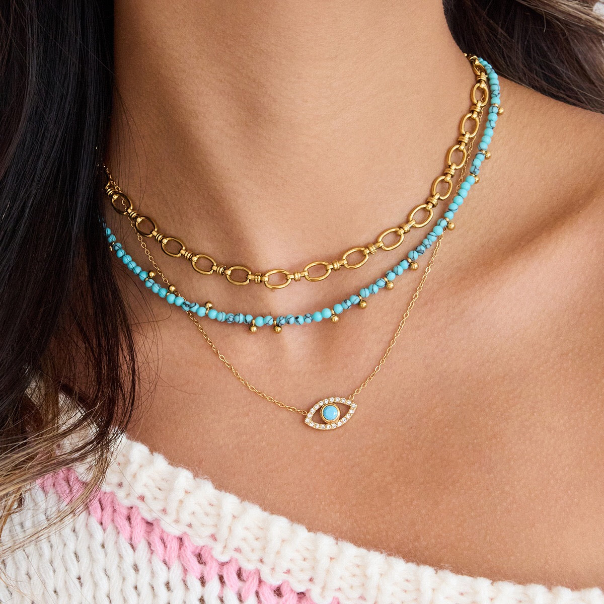 18K Gold Evil Eye Dainty Pendant Turquoise Necklace
