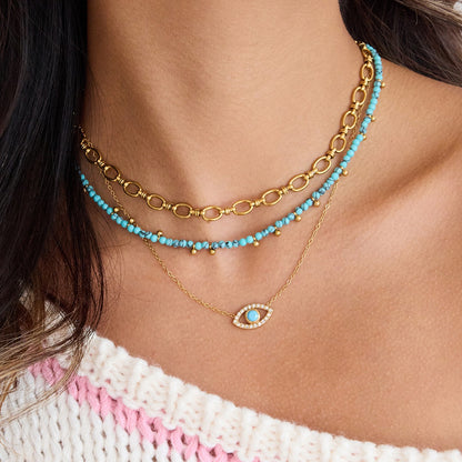 18K Gold Evil Eye Dainty Pendant Turquoise Necklace