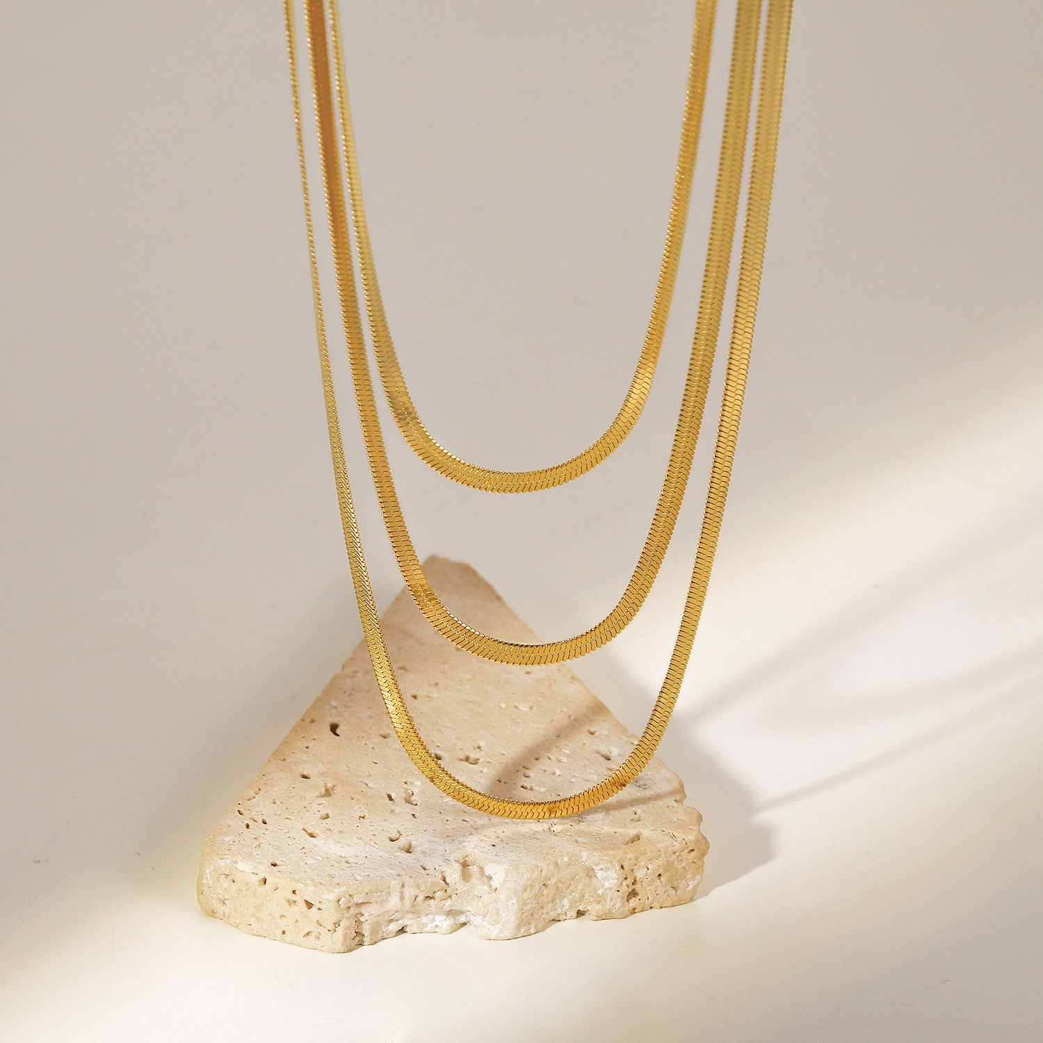 18K Gold Herringbone Snake Chain Layered Necklace Set