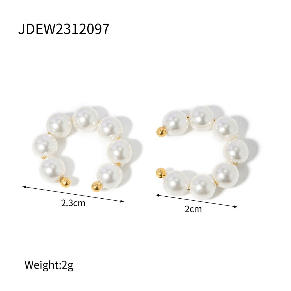 18K Gold Born Star Stud Earrings Pearl Ear Cuffs Set