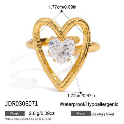 18K Gold Daily Glam Flower Heart CZ Statement Rings Set
