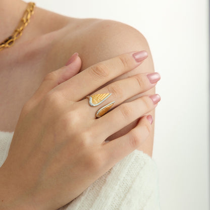 18K Gold and Silver Two Tone Angel Wings Cuff Ring
