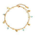 18K Gold Seabreeze Shell Double Chain Dainty Anklet
