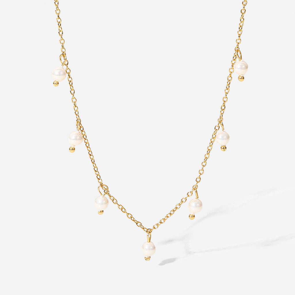 18K Gold Dainty Floating Pearl Chain Necklace