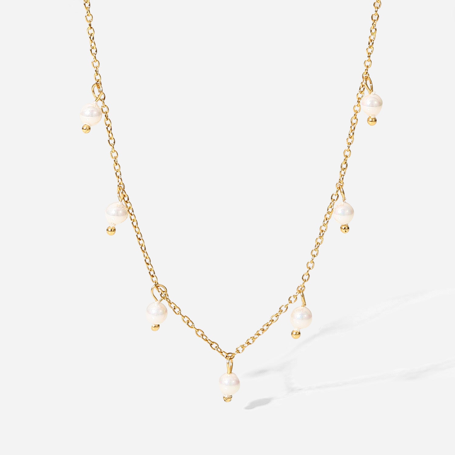 18K Gold Dainty Floating Pearl Chain Necklace