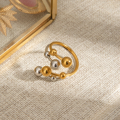 18K Gold and Silver Two Tone Orbit Beads Cuff Ring