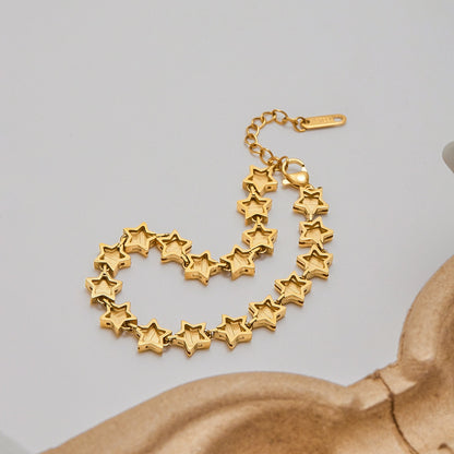 18K Gold Pink Dream Star Tennis Chain Bracelet Stack