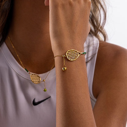 18K Gold Tennis Player Pendant Necklace