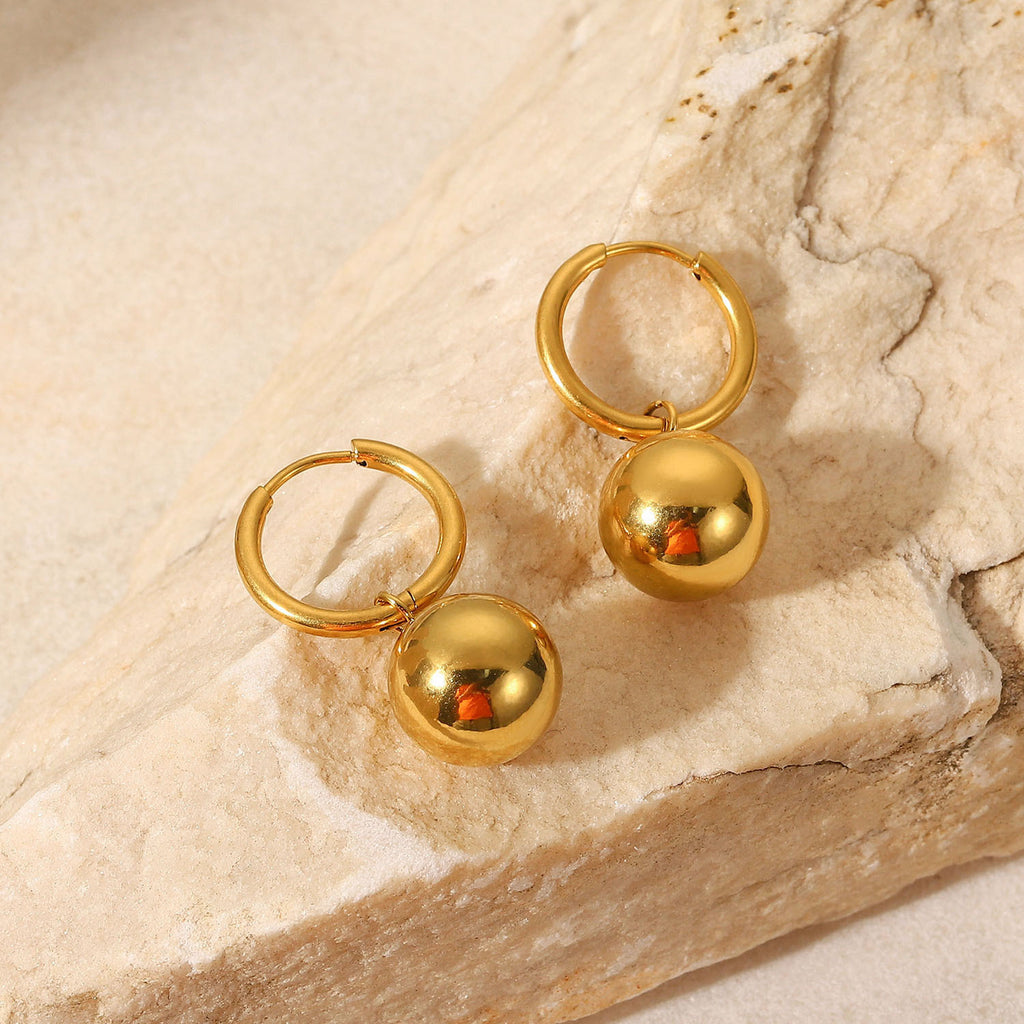 18K Gold Chic Ball Dangle Small Hoop Huggie Earrings