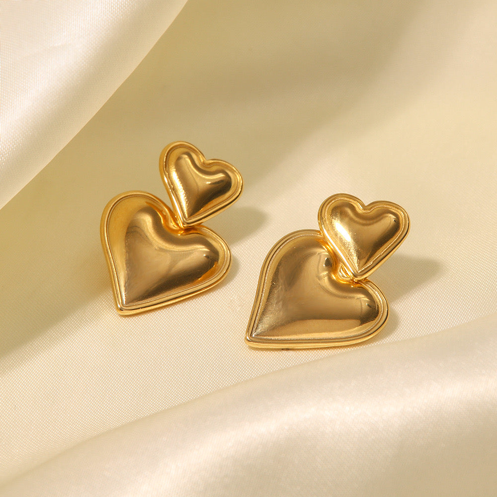 18K Gold Gilded Heart Drop Dangle Earrings