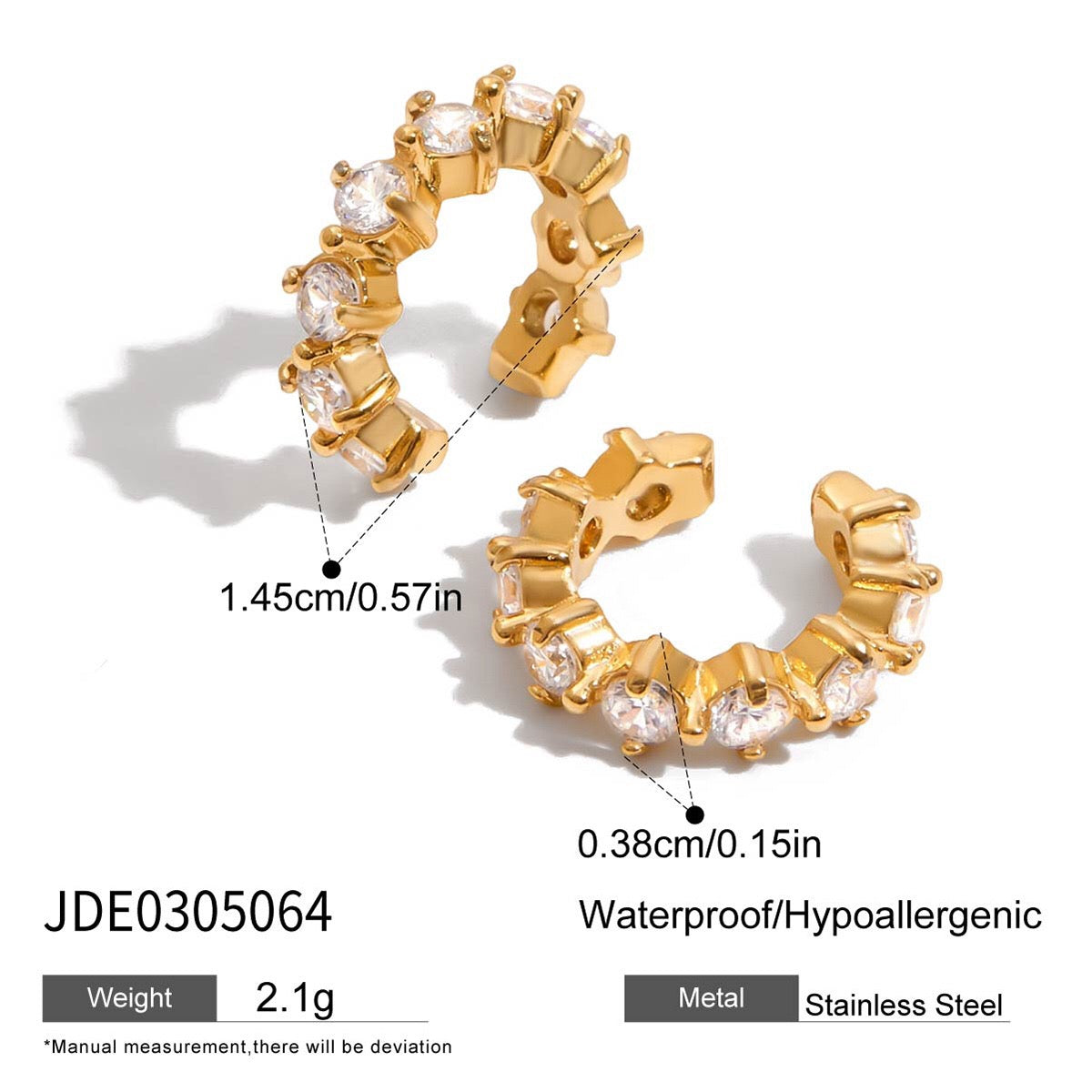 18K Gold Smooth Sway Wave Huggie Earrings Cartilage Studs Ear Cuffs Stack