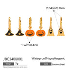 18K Gold Halloween Pumpkin Skull Small Hoop Huggie Earrings with Charm