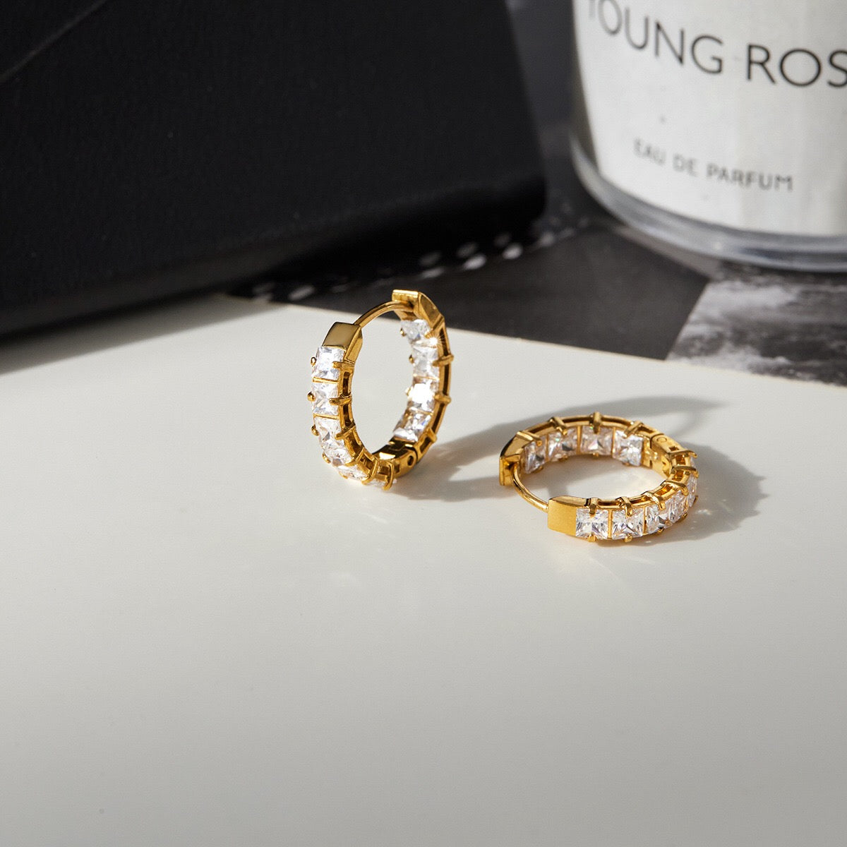 18K Gold Diamond Fever Small Hoop Huggie Earrings