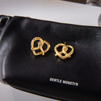 18K Gold Heart Pretzel Cute Stud Earrings