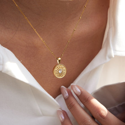 18K Gold Cosmic Desire Sun and Moon Double Side Coin Pendant Necklace