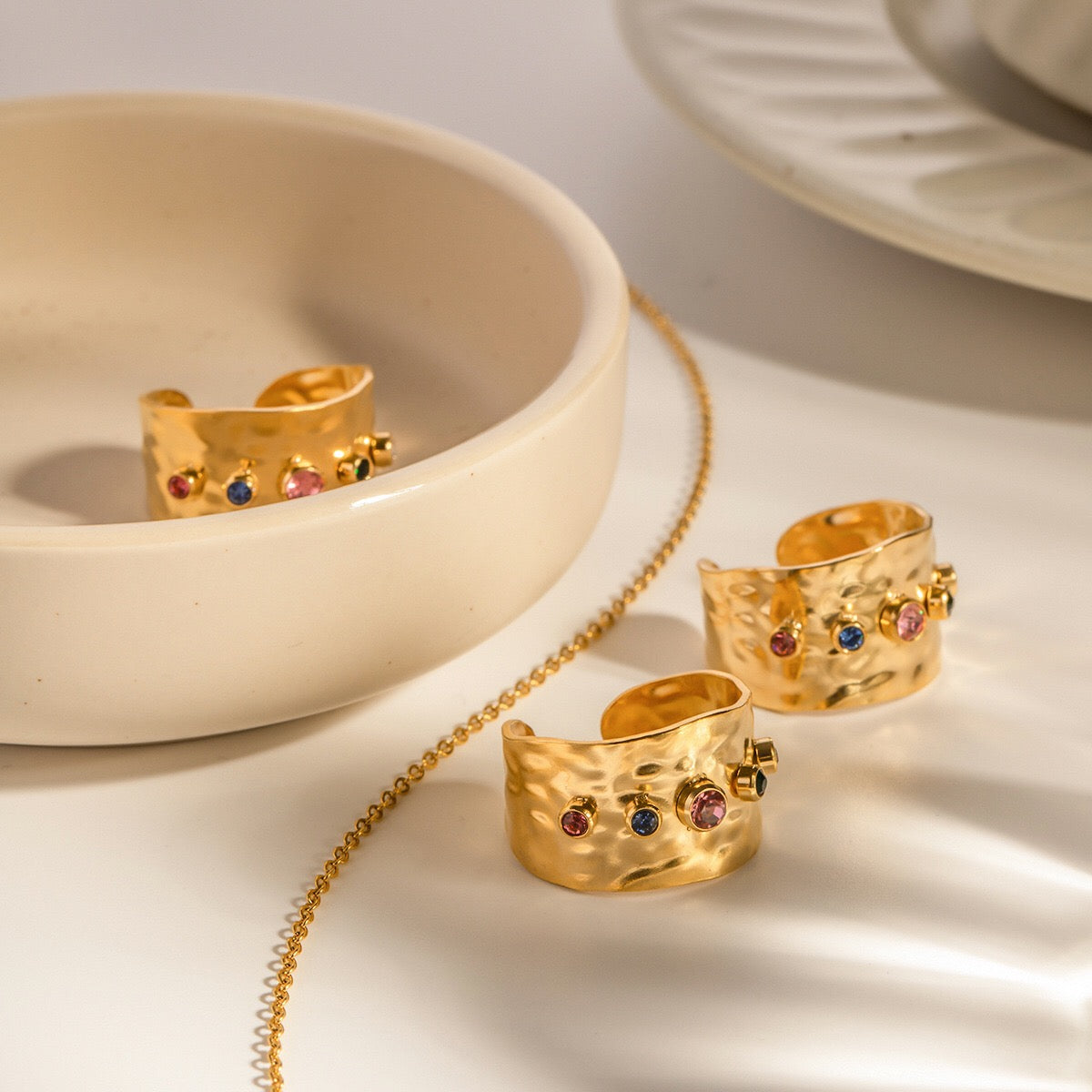 18K Gold Color Gemstone Band Ring