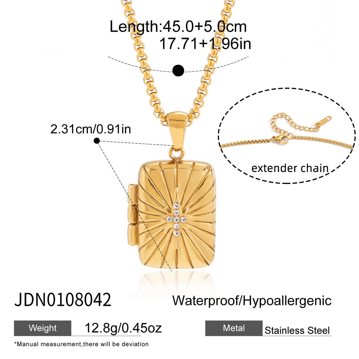 18K Gold Keepsake Heart Book Locket Pendant Box Chain Necklace