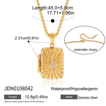 18K Gold Keepsake Heart Book Locket Pendant Box Chain Necklace