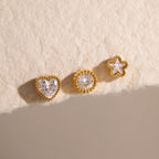 18K GoldLucky Charms Star Heart Flat Back Stud Nap Earrings Set