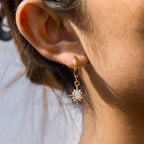 18K Gold Northern Star Opal Small Hoop Dangle Huggie Earrings
