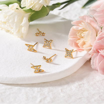 18K Gold Dainty Starry Studs Cartilage Earrings Set